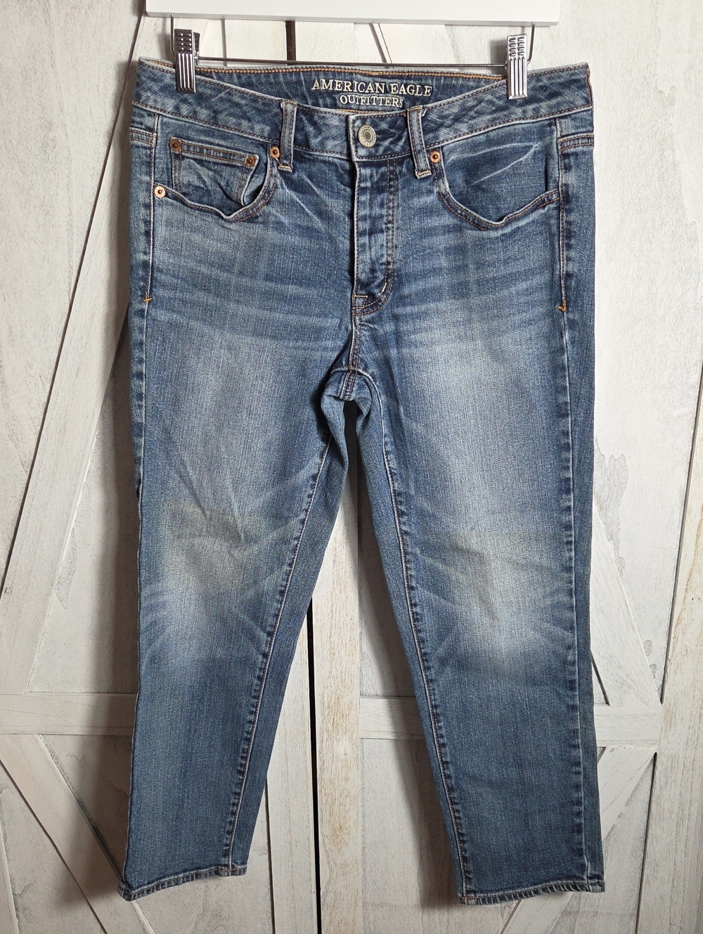 American Eagle Boy Crop Stretch Button Fly Jeans Size 6